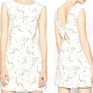 NWT Zara Trafuluc Collection Size Medium Cream Blue Constellations Mini Dress